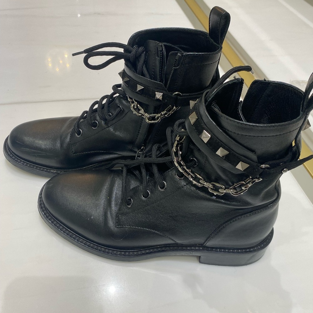 Valentino Black Combat Boots with Studded Strap
